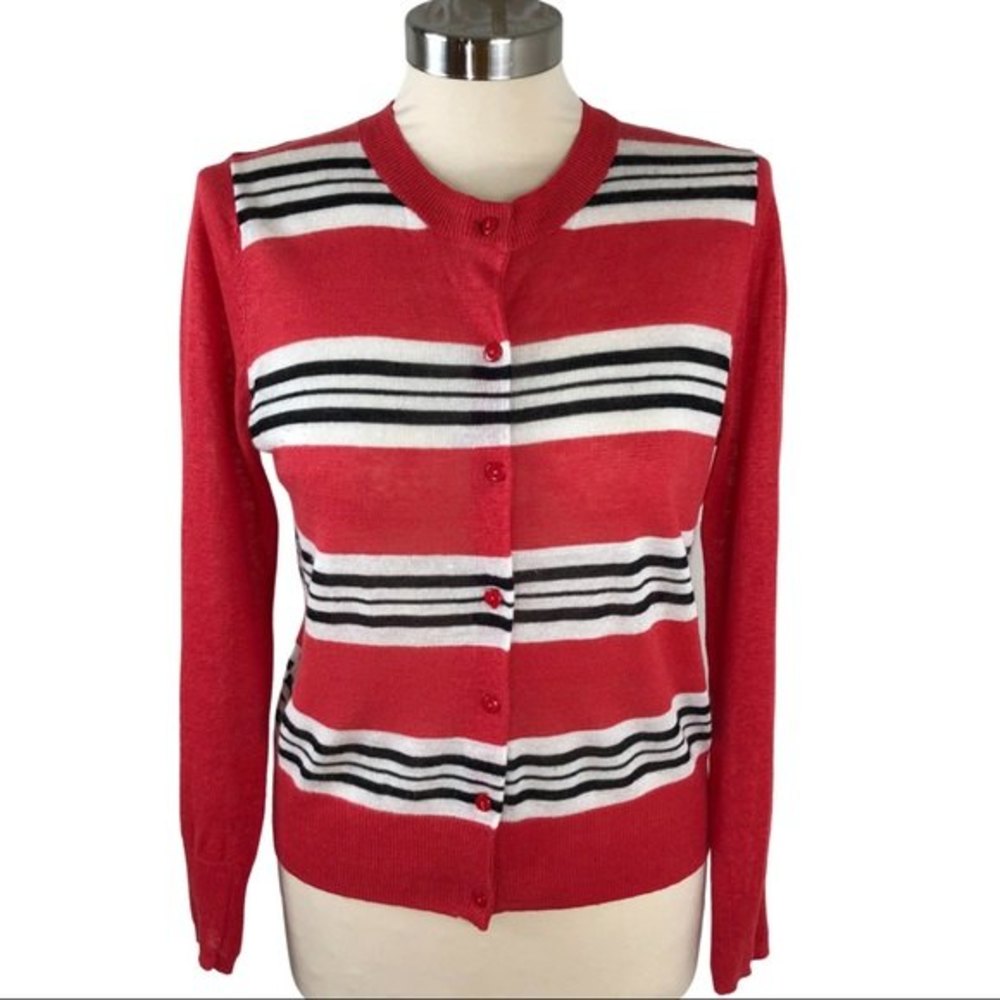 Skies are Blue Striped Linen Button Up Cardigan Small